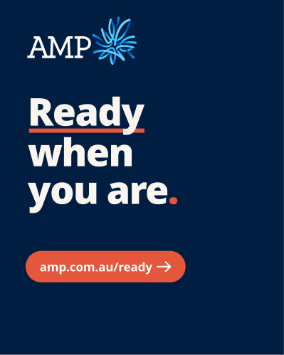 Social frame 4 — navy end card, Ready when you are. with amp.com.au/ready button